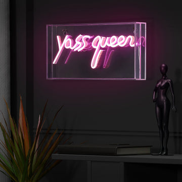 Yass Queen 11.8" Contemporary Glam Acrylic Box USB Operated LED Neon Light - JONATHAN Y